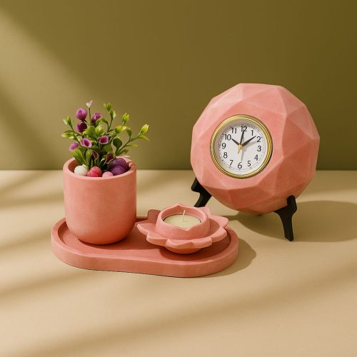 Petal Serenity Trio [DIY Planter Kit (Oval), Flower Shape Candle Stand and Desk Clock]